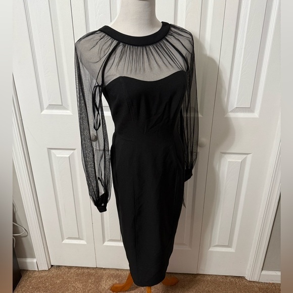 Maggy London Women’s NWT Carmindy Illusion Long Sleeve Midi Dress $158 - Picture 7 of 16